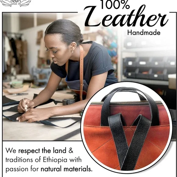 ORNA'S • Red Cognac Leather Backpack Bag Chic Contemporary - Picture 4 of 6